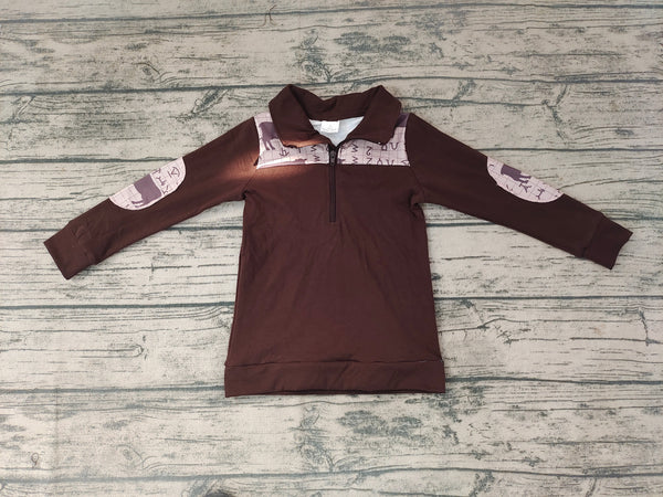 BT0107 baby boy clothes brown zipper shirt