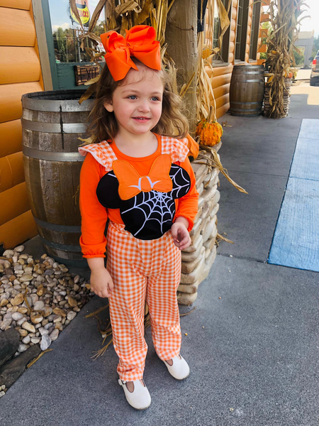 GLP0067 girl halloween clothes orange shirt+overalls