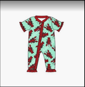 MOQ:5sets each design custom order girl crawfish romper