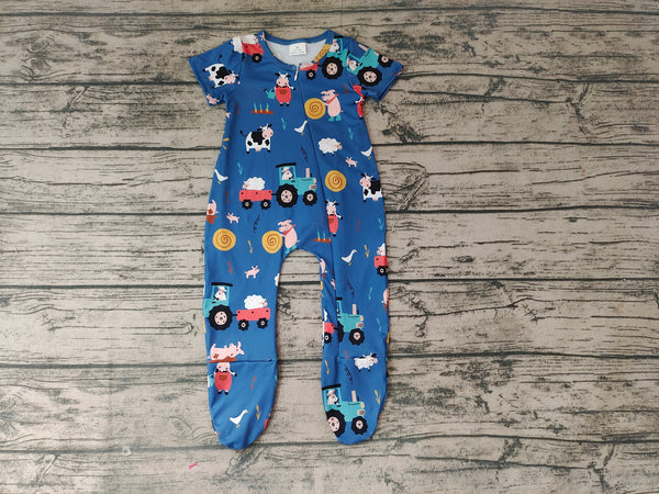 SR0195 baby boy clothes blue farm zipper romper-promotion 2025.5.10 $5.5