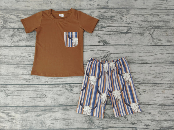 BSSO0149 kids clothes boys brown cow summer outfits