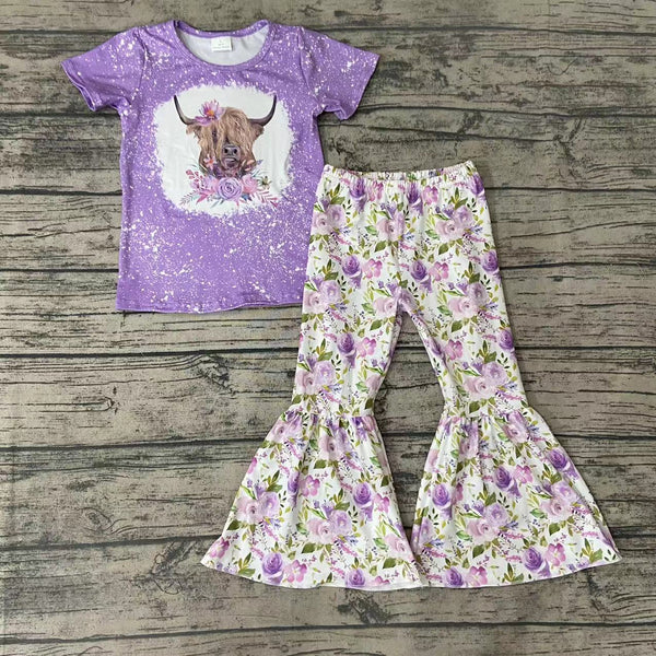 GSPO0264 toddler girl clothes purple floral  spring outfit