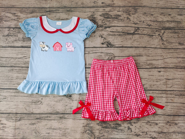 GSSO0200 kids clothes girls embroidery pig cow farm shorts outfit