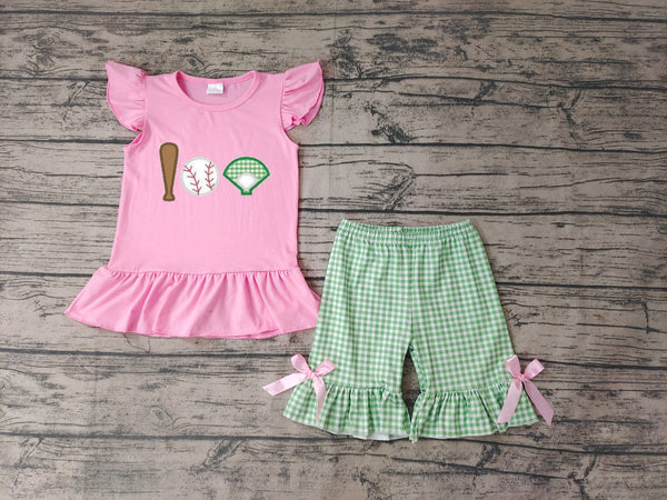 GSSO0205 kids clothes girls baseball embroidery summer shorts set