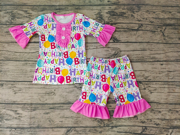 GSSO0198 kids girl clothes happy birthday shorts set