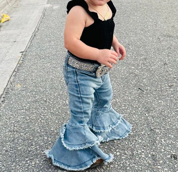 C5-15 toddler bell bottom baby bell bottom girl jeans bleached pant