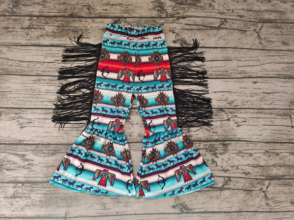 P0081 kids clothes girls tassel bell bottom pants tassel flare pant