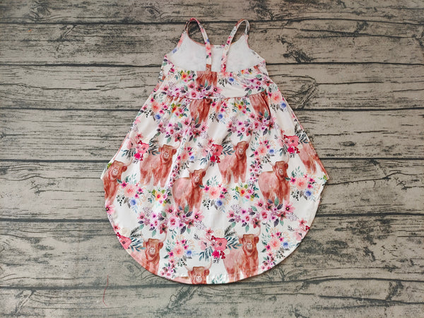 GSD0265 kids clothes girls highland cow summer tunic top (not nornal midi dress)