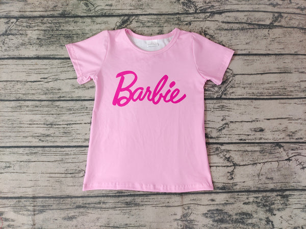 GT0151 kids clothes pink barbie summer tshirt