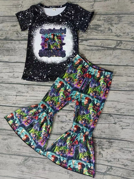 custom order MOQ:5pcs each design toddler girl halloween bell bottom outfit