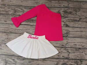 Custom order MOQ:3pcs each design tddler girl clothes hot pink  state girl skirt set