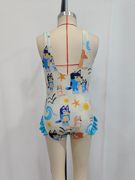 S0356 RTS baby girl clothes cartoon dog girl summer swimsuit beach wear 1