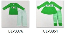 Kids clothing matching St. Patrick's Day clothing green embroideried outfit