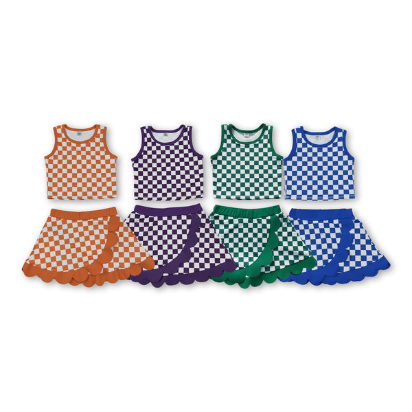 RTS Matching clothing kids checkered print yoga athletic baby girl summer skirt set‑2026.9.4