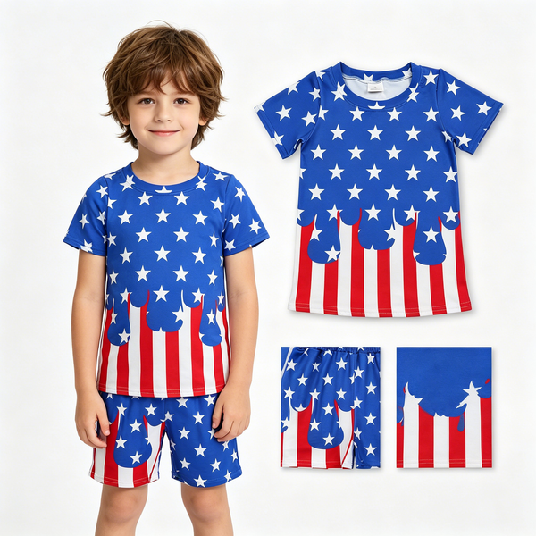 BSSO2040 kids clothes star print boys 4th of July summer outfit