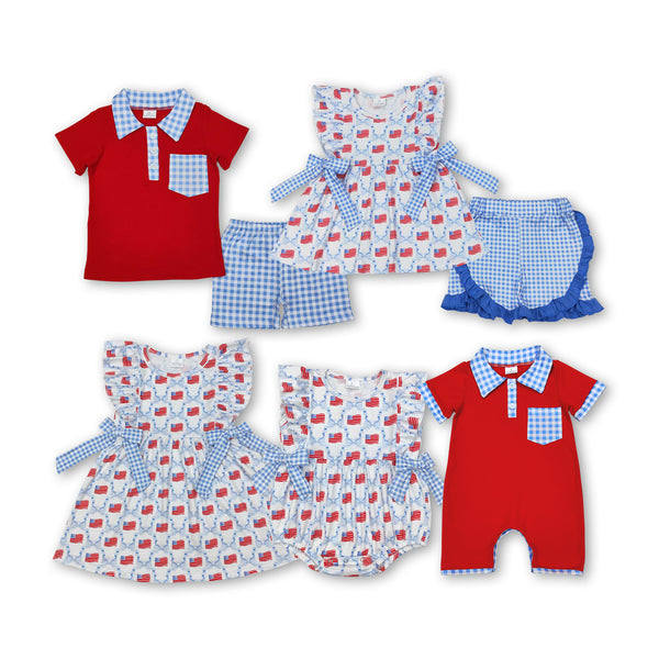 RTS kids matching clothing 4th of July flag kids summer matching clothes