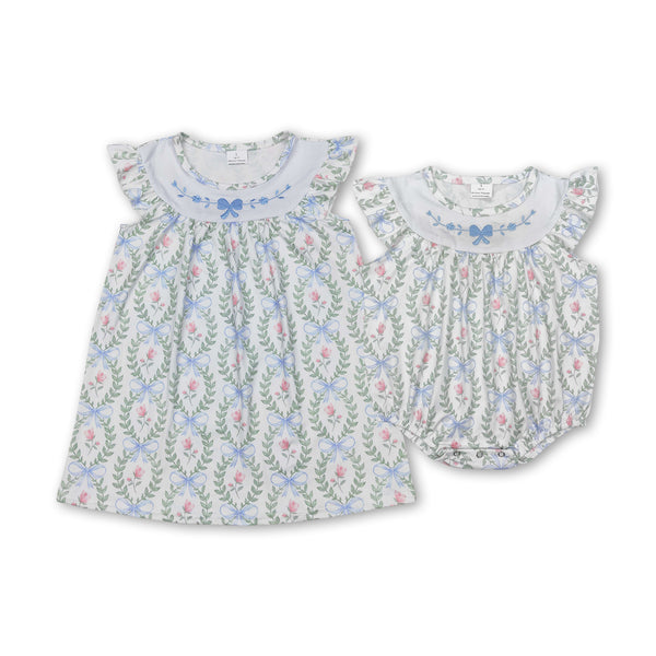 RTS girl summer clothes bow embroidery girl summer matching clothing