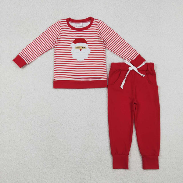 BLP1223 RTS boy clothes red santa claus boy winter embroidery set