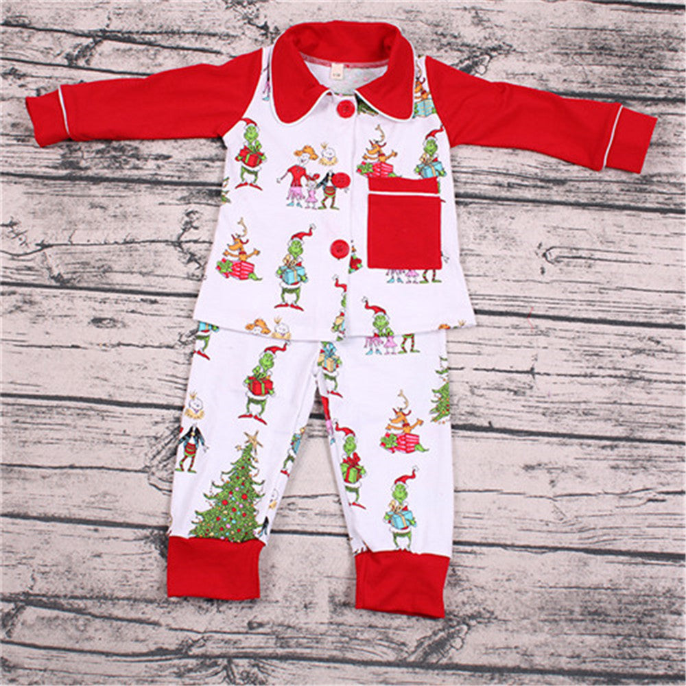 Boy red winter sleeve pajamas pocket christmas outfits