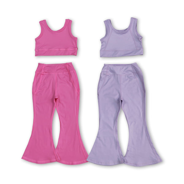 RTS toddler clothes matching clothing solid color kids summer yoga clothing