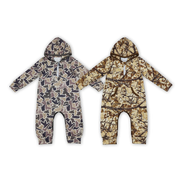 RTS Matching clothing kids duck camo print baby long sleeve hooded romper-2026.10.7