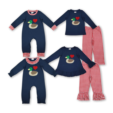 RTS kids matching clothing embroidery mallard print clothing kids Valentine clothing-2025.11.26