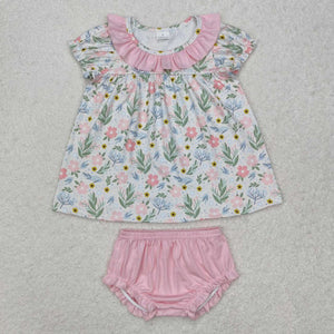 GBO0449 RTS  toddler girl clothes pink floral girl summer bummies set