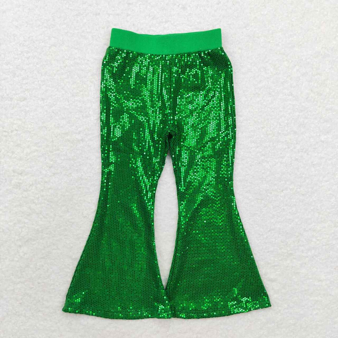 P0498 RTS baby girl clothes green sequin pant girl bell bottom pant christmas clothes