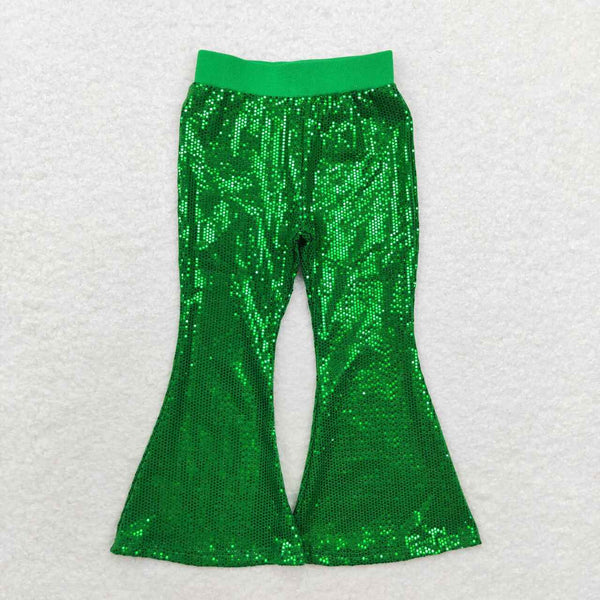 P0498 RTS baby girl clothes green sequin pant girl bell bottom pant christmas clothes