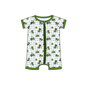 Custom order MOQ 3pcs each design baby clothes tractor zipper baby summer romper 6