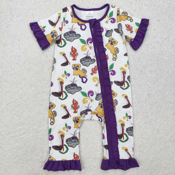 SR2422 RTS baby girl clothes cartoon girl mardi gras fall spring romper