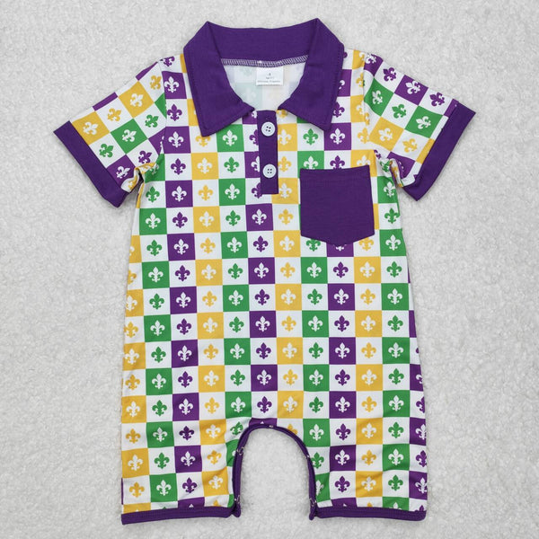 SR2385 RTS baby boy clothes boy mardi gras  summer romper