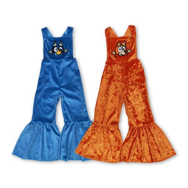 RTS girl clothes velvet cartoon dog matching girl summer jumpsuit embroidery