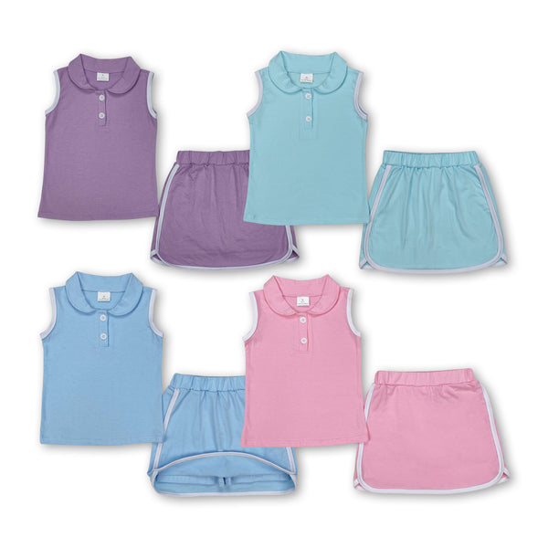 RTS girl summer clothing set solid color cotton girl summer shorts set