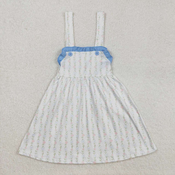 GSD1099 RTS Girl clothes blue floral girl summer dress