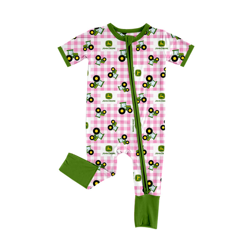 Custom order MOQ 3pcs each design baby clothes tractor zipper baby summer romper 7