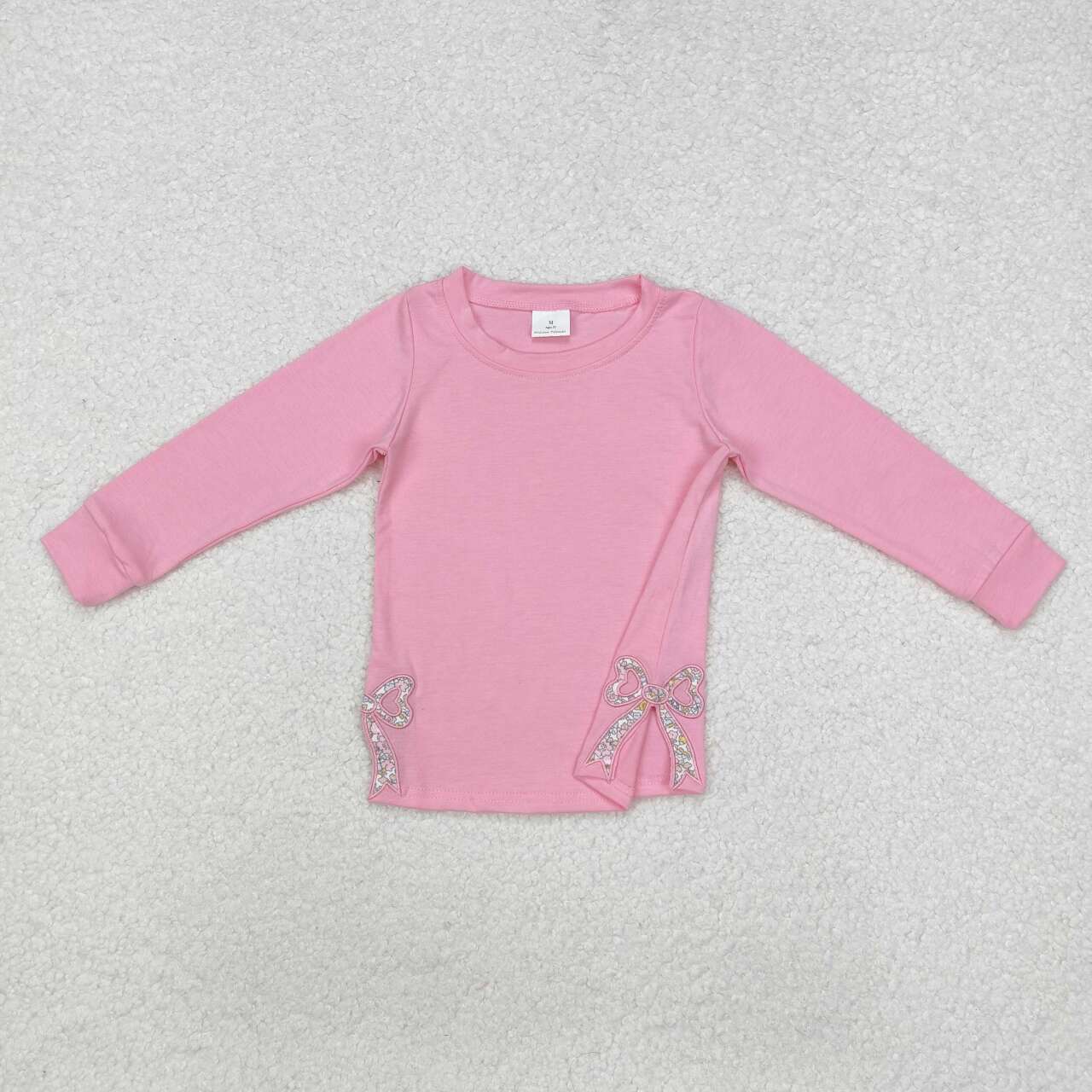 GT0872 RTS  toddler girl clothes bow grandmillennial pink cotton bows girl winter top shirt embroidery