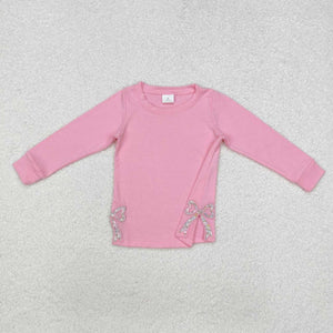 GT0872 RTS  toddler girl clothes bow grandmillennial pink cotton bows girl winter top shirt embroidery