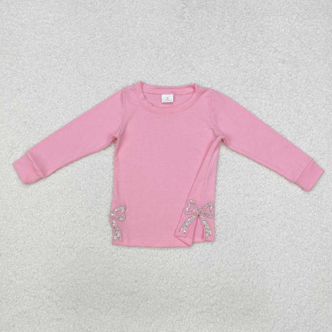 GT0872 RTS  toddler girl clothes bow grandmillennial pink cotton bows girl winter top shirt embroidery