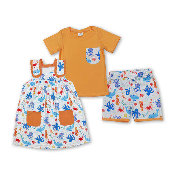 RTS kids clothes girl summer set sea animal summer matching clothes