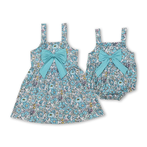 RTS girl summer clothes blue floral girl summer matching clothing