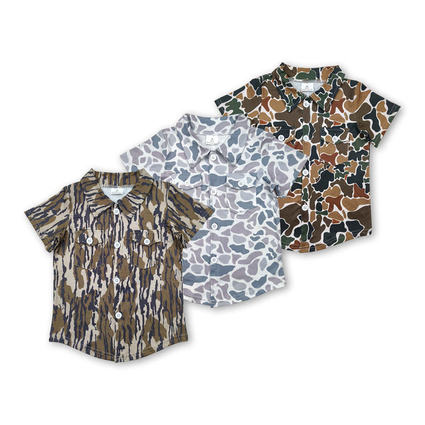 RTS boy summer clothes matching camo pocket hunting clothing boy summer tshirt