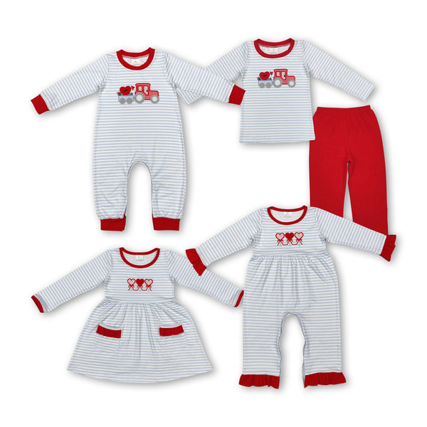 RTS Boys and girls matching valentines day clothing heart truck embroidery