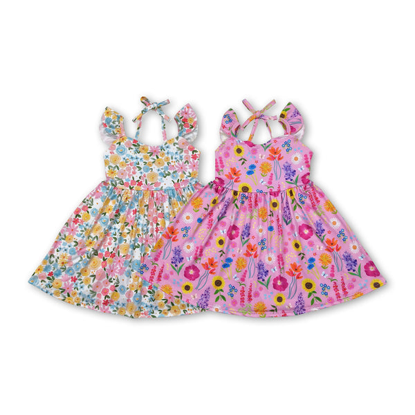 RTS toddler clothes floral tie  twirl girl summer dress