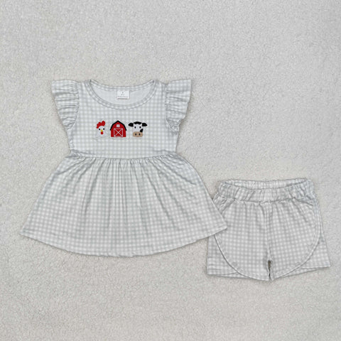 GSSO1564 toddler girl clothes chicken cow farm clothes embroideried girl summer shorts set