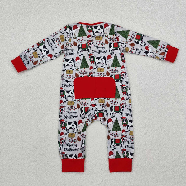 LR1075 RTS baby boy clothes cows  toddler boy christmas winter romper