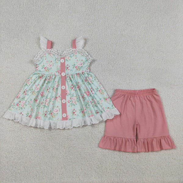 RTS GSSO3026 baby girl clothes floral summer shorts set  toddler girl summer outfit