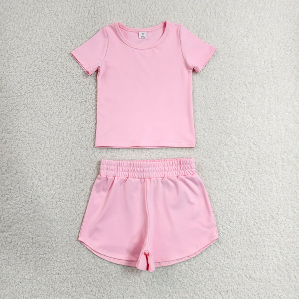 GSSO3761 RTS baby girl clothes pink toddler girl yoga summer outfit sports clothing set