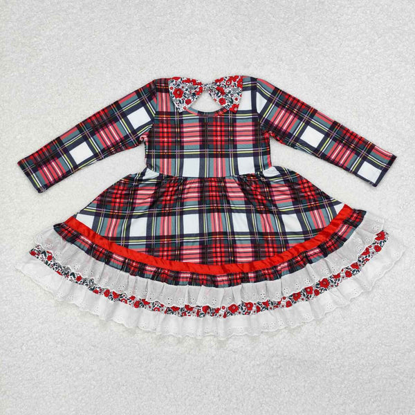 GLD0838 RTS toddler girl clothes red plaid lace girl winter christmas dress twirl dresses