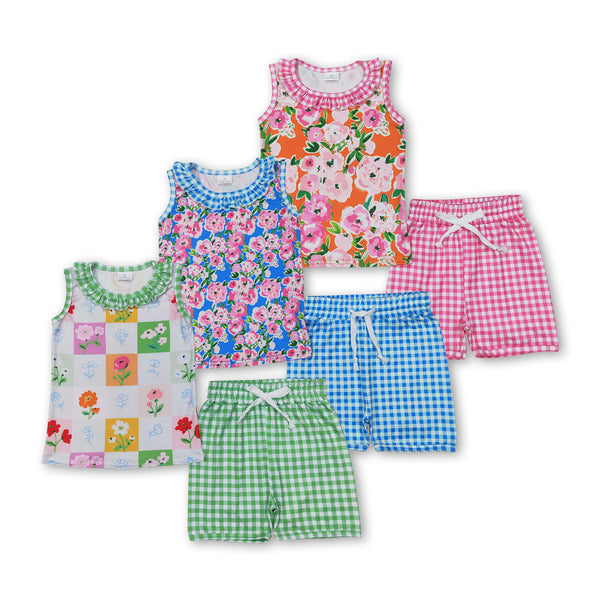 RTS girl summer clothes floral matching girl summer shorts set